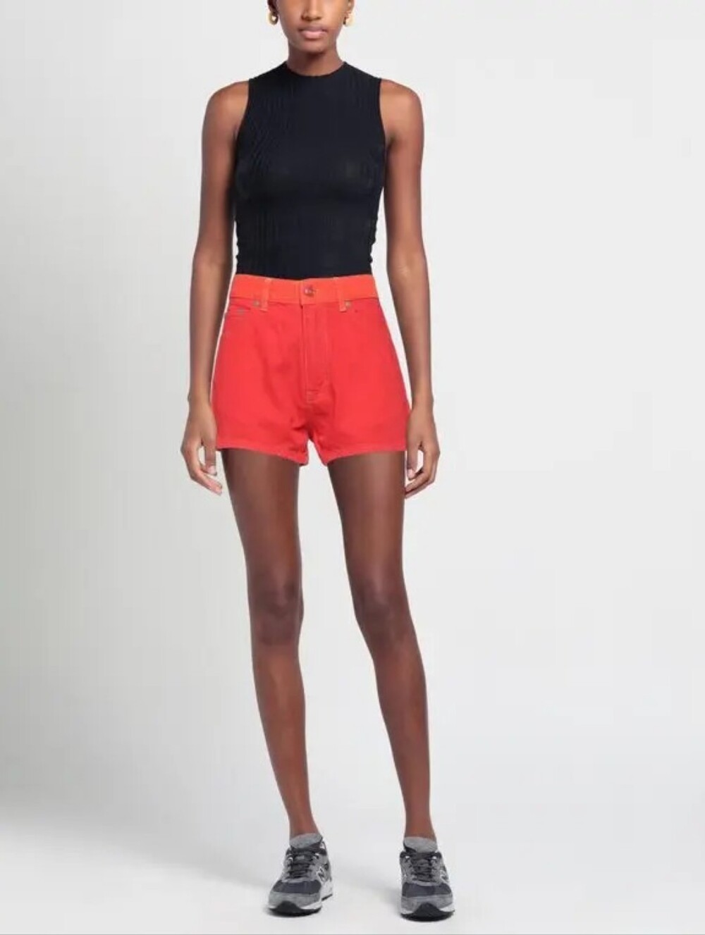 Ganni Red Orange Contrast Waistband Denim Shorts